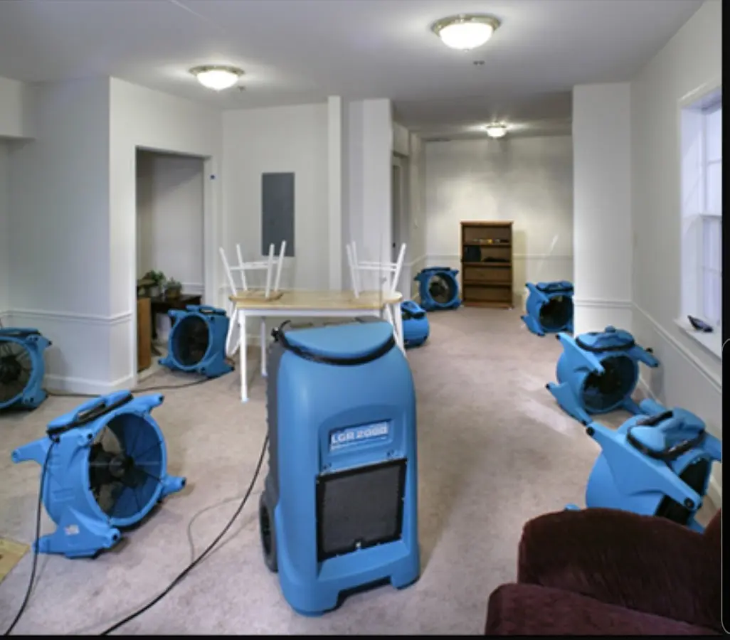 Air movers and dehumidifier setup for Water Damage Restoration in Coppell
